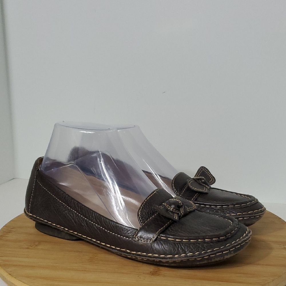 Naturalizer Levity Dark Brown Leather Loafers Bow Details Women's Size 8